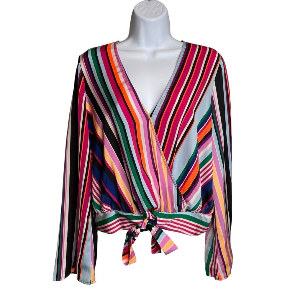 Express Women's Colorful Rainbow Striped Wrap‎ Top Size M Pride Y2K Vibes Retro